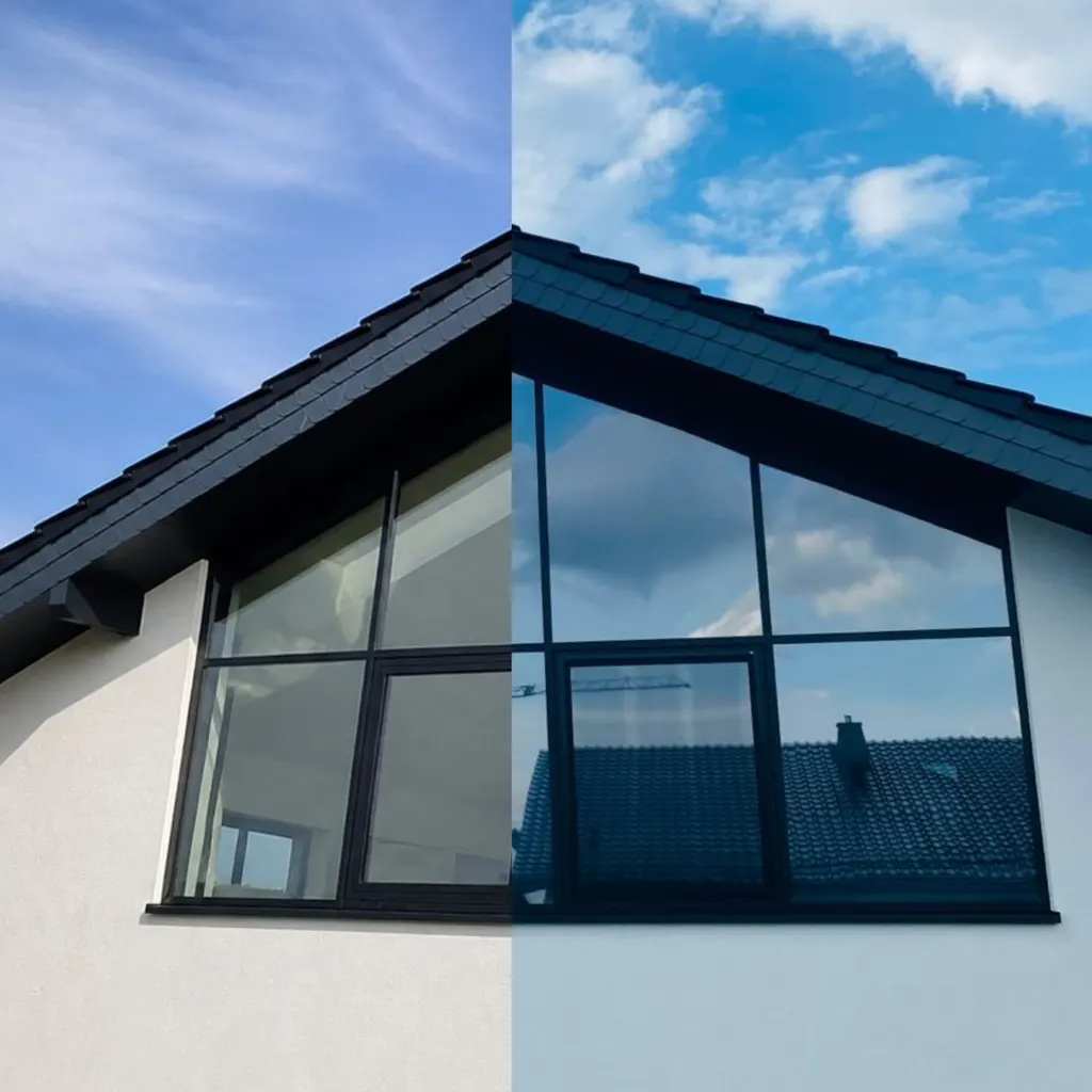 Dachfenster mit Sonnenschutzfolie – vorher/nachher