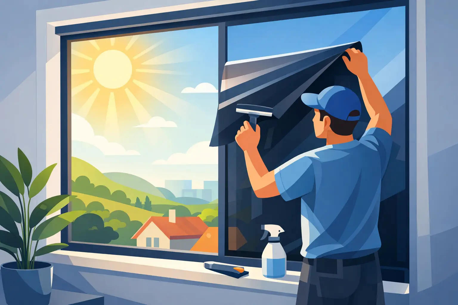 Sonnenschutzfolie für Südwestfenster montieren