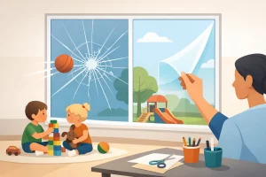 Mehr über den Artikel erfahren Splitterschutzfolie im Kindergarten nach DIN EN 12600